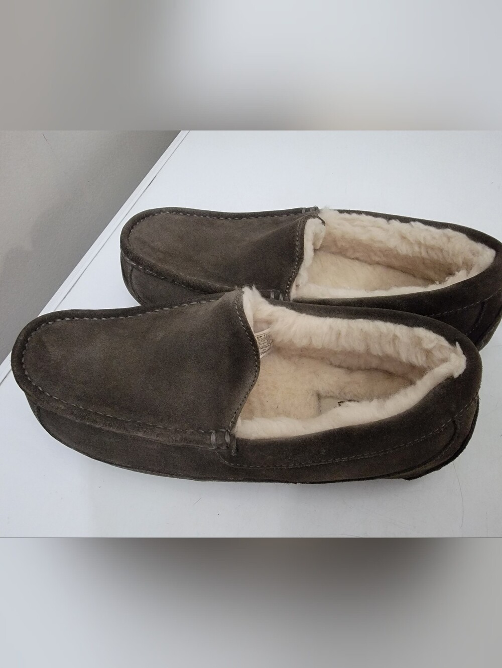 UGG Ascot  Dark Olive Suede Shearling-Lined Slip-On Loafers